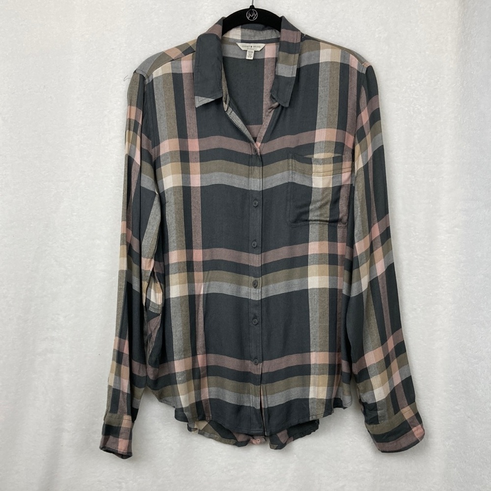 Lucky Brand Women’s Plaid Split Hem Top sz Medium